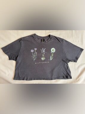 Urban Outfitters Charcoal Wildflower Crop Tee